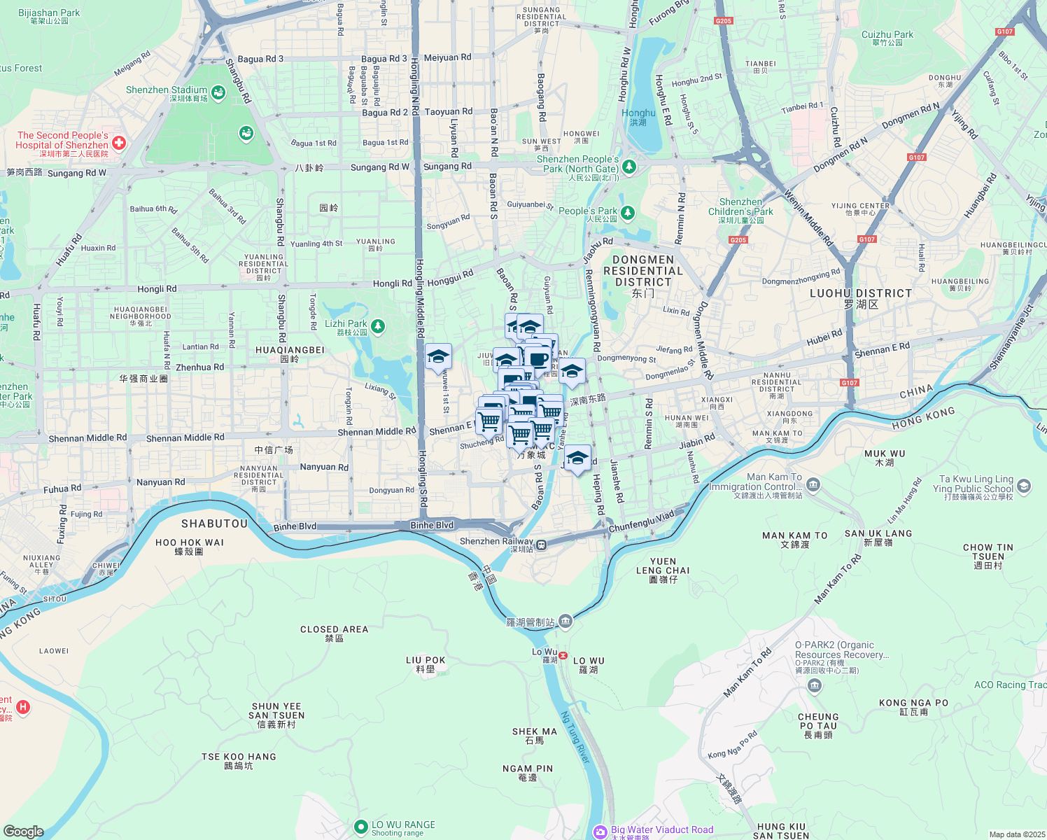map of restaurants, bars, coffee shops, grocery stores, and more near 1881 Bao'an South Road in Shenzhen Shi
