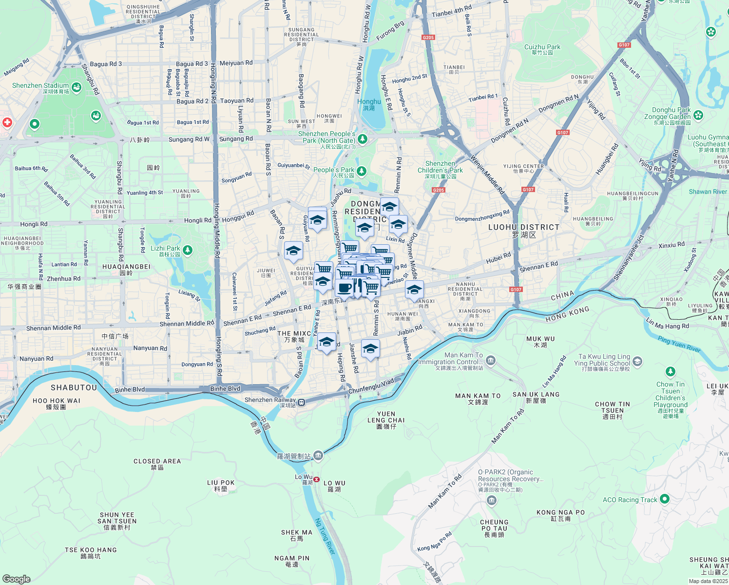 map of restaurants, bars, coffee shops, grocery stores, and more near in Shenzhen