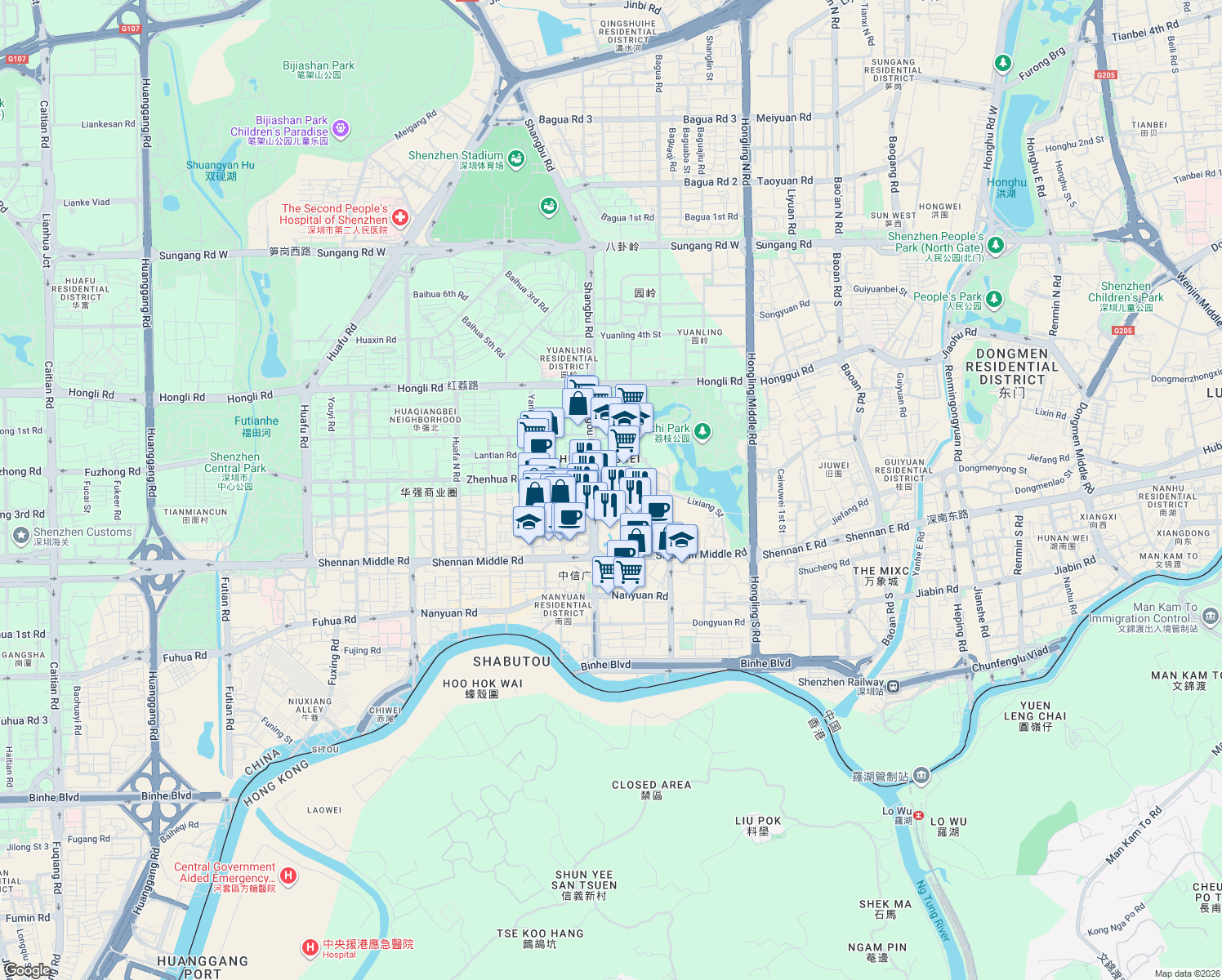map of restaurants, bars, coffee shops, grocery stores, and more near in Shenzhen