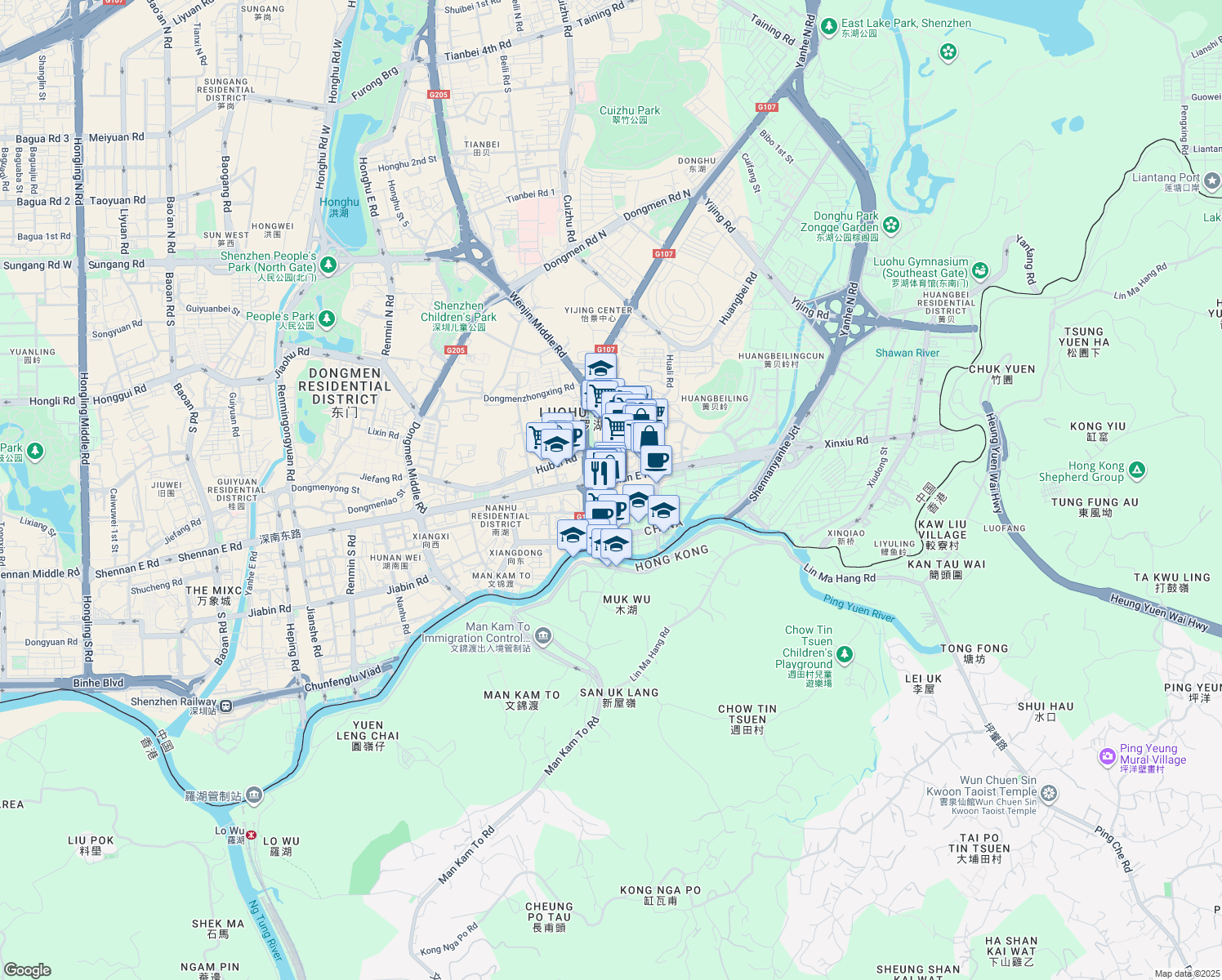 map of restaurants, bars, coffee shops, grocery stores, and more near in Shenzhen Shi