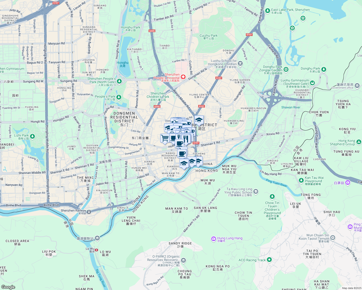 map of restaurants, bars, coffee shops, grocery stores, and more near 2010号 Shen Nan Dong Lu in Shen Zhen Shi