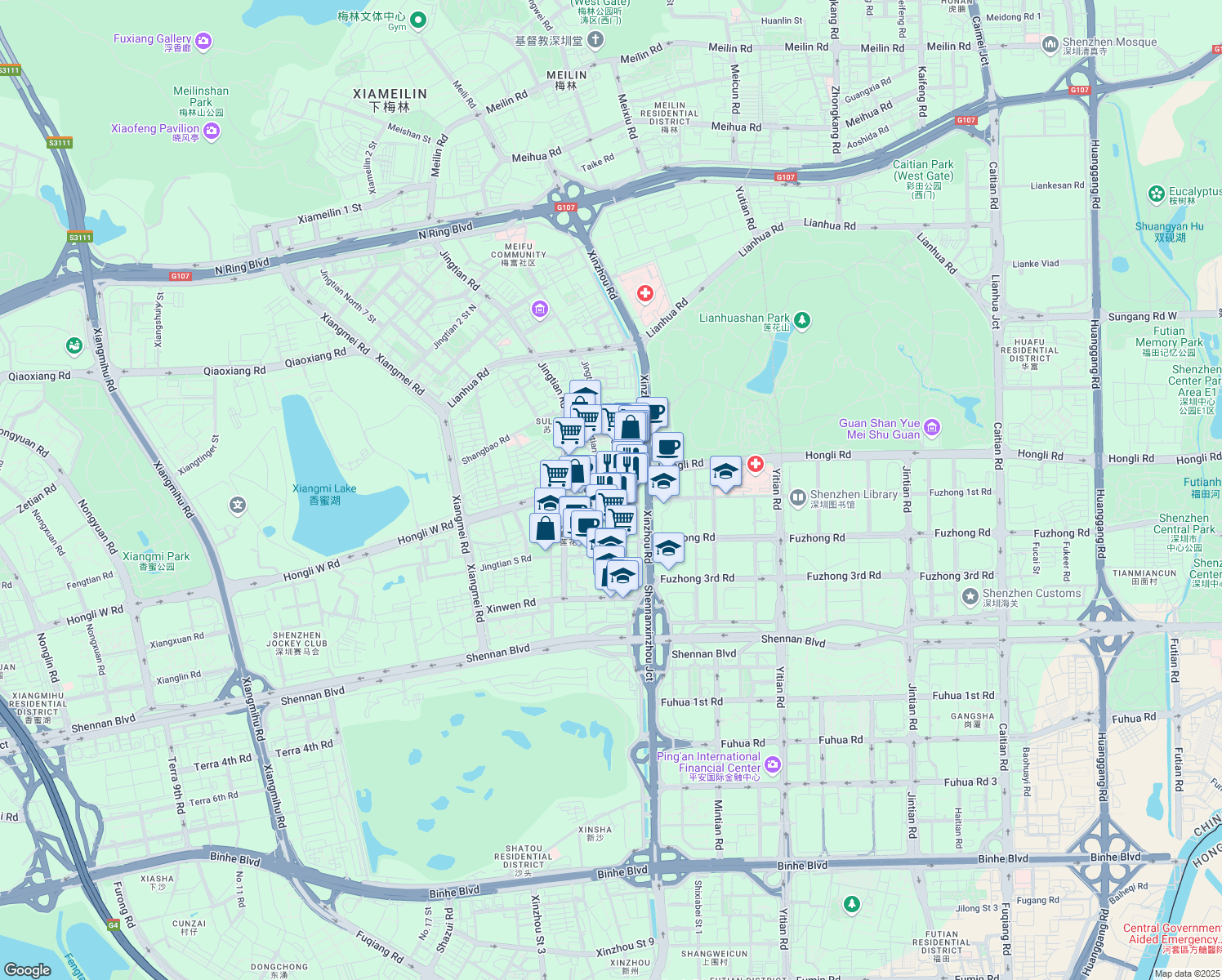 map of restaurants, bars, coffee shops, grocery stores, and more near in Shen Zhen Shi
