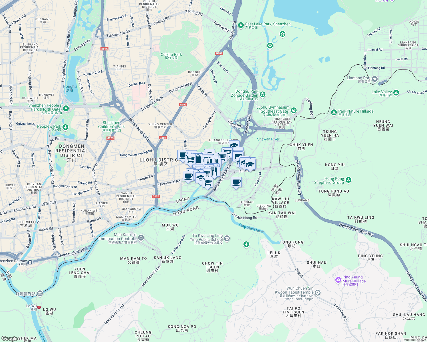 map of restaurants, bars, coffee shops, grocery stores, and more near 1038 Shen Nan Dong Lu in Shen Zhen Shi