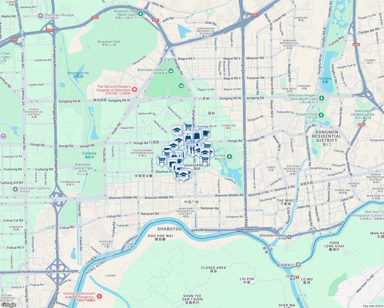 map of restaurants, bars, coffee shops, grocery stores, and more near in Shenzhen Shi