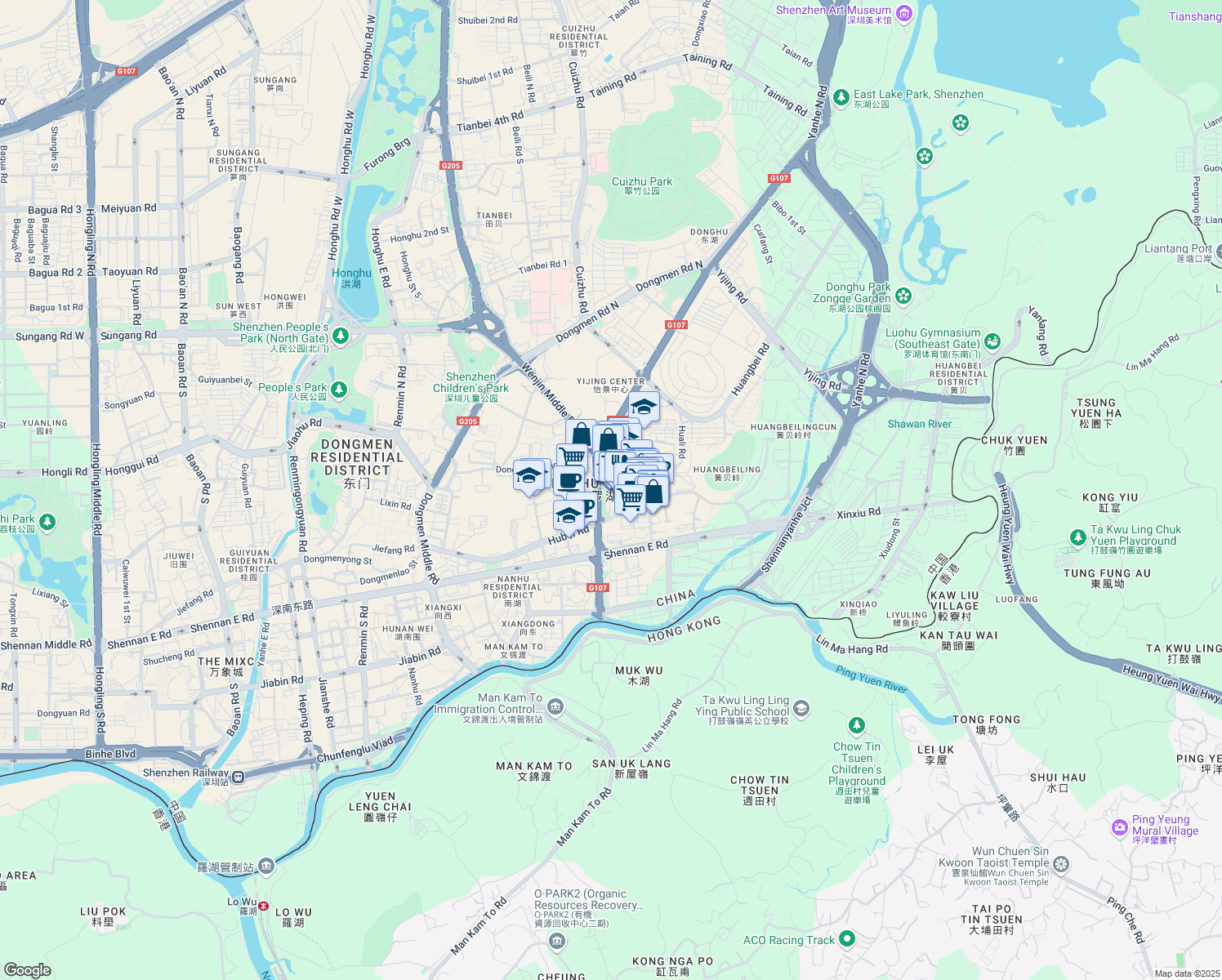 map of restaurants, bars, coffee shops, grocery stores, and more near in Shenzhen