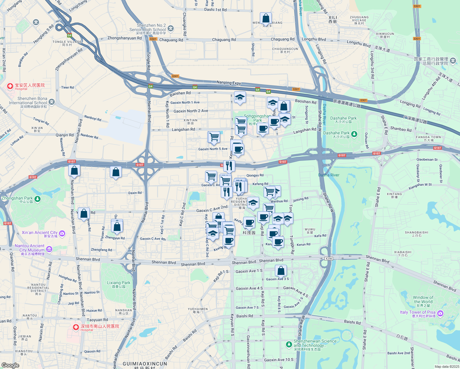map of restaurants, bars, coffee shops, grocery stores, and more near in Shen Zhen Shi