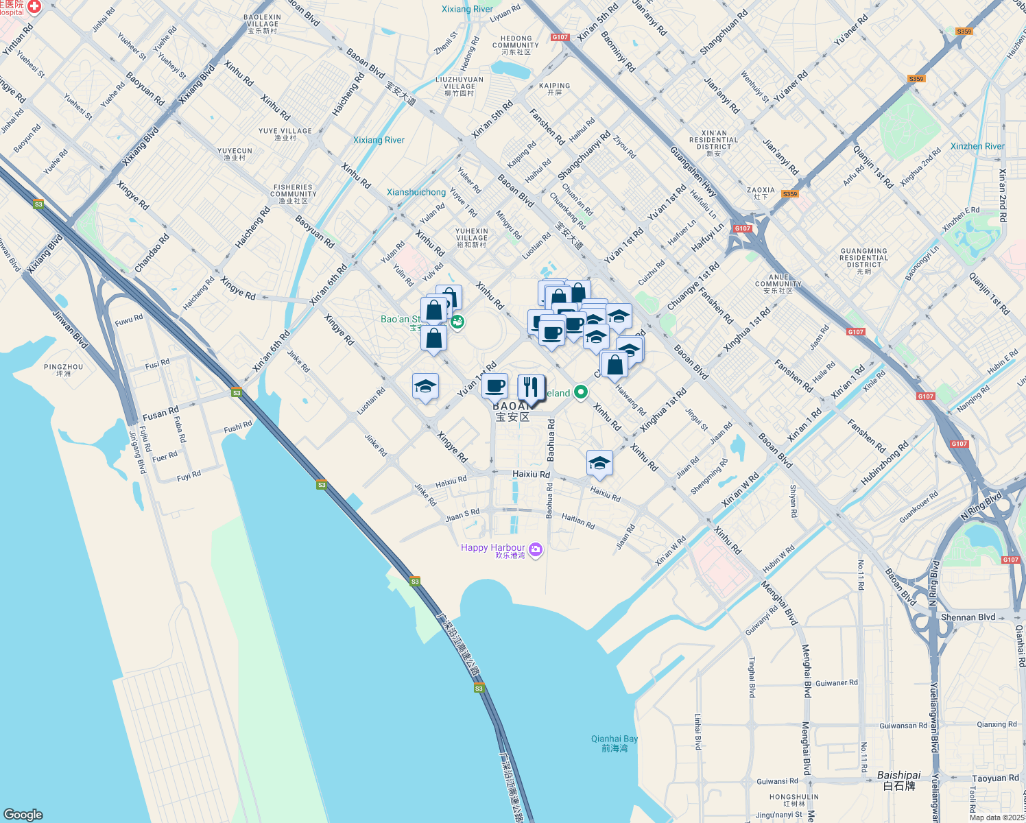 map of restaurants, bars, coffee shops, grocery stores, and more near in Shenzhen
