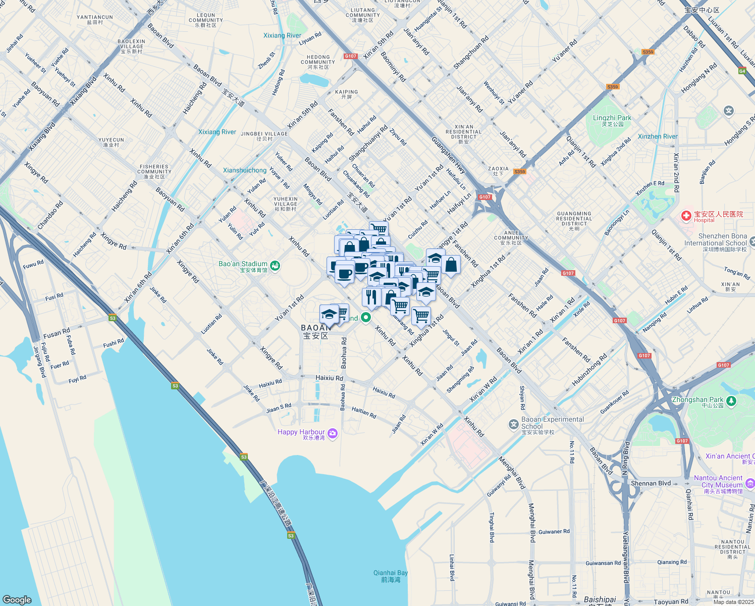 map of restaurants, bars, coffee shops, grocery stores, and more near Chuang Ye Yi Lu in Shen Zhen Shi