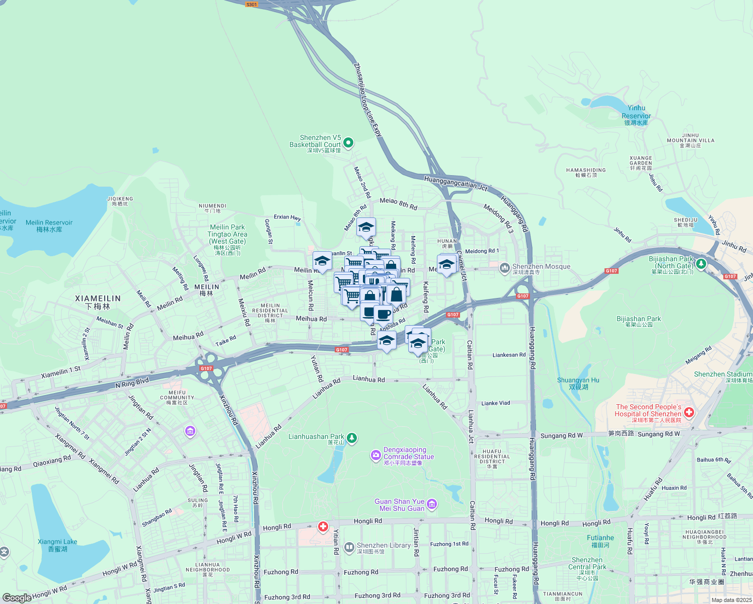 map of restaurants, bars, coffee shops, grocery stores, and more near 30-1 Guang Xia Lu in Shen Zhen Shi