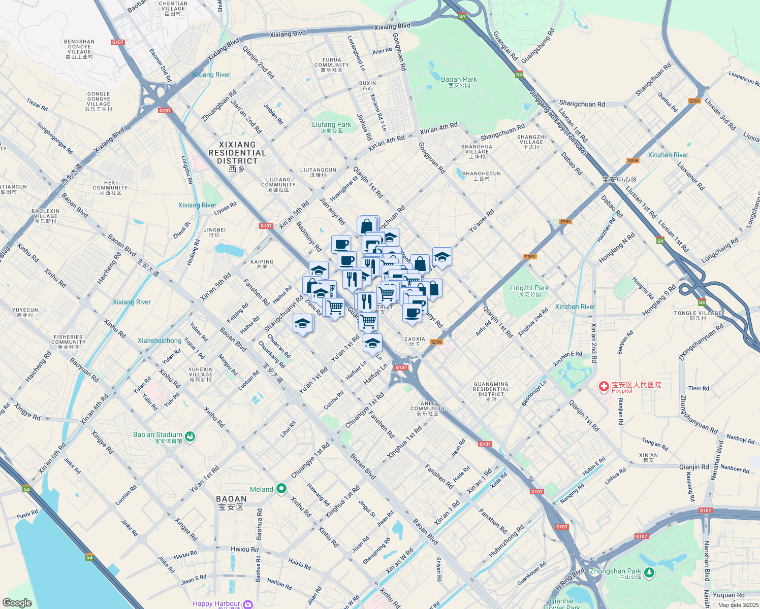 map of restaurants, bars, coffee shops, grocery stores, and more near in Shenzhen