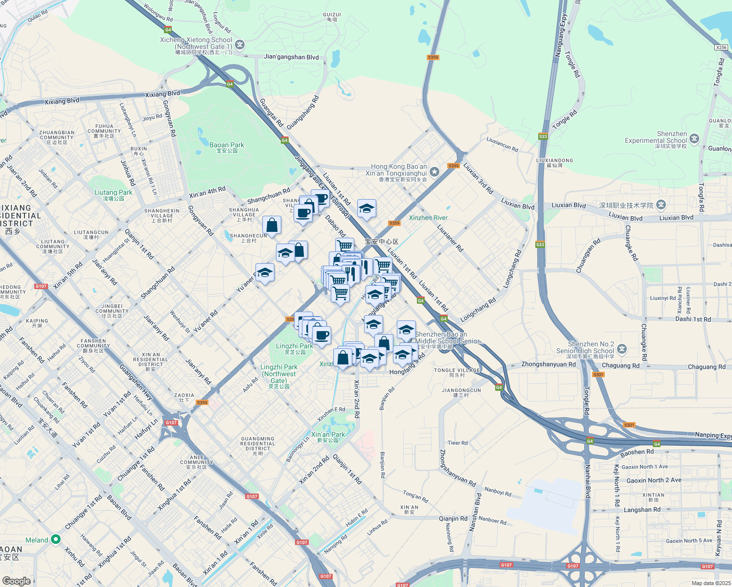 map of restaurants, bars, coffee shops, grocery stores, and more near Hai Zhen Lu in Shen Zhen Shi