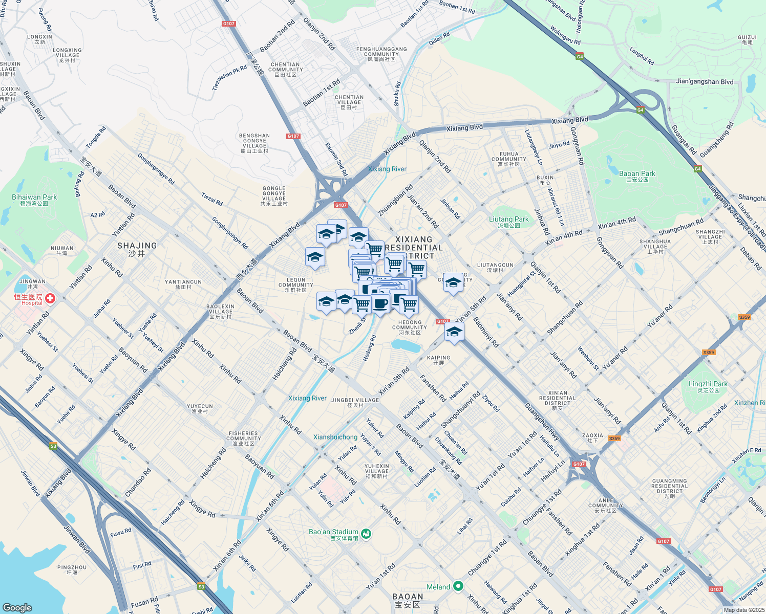 map of restaurants, bars, coffee shops, grocery stores, and more near Fu Cheng Lu in Shen Zhen Shi