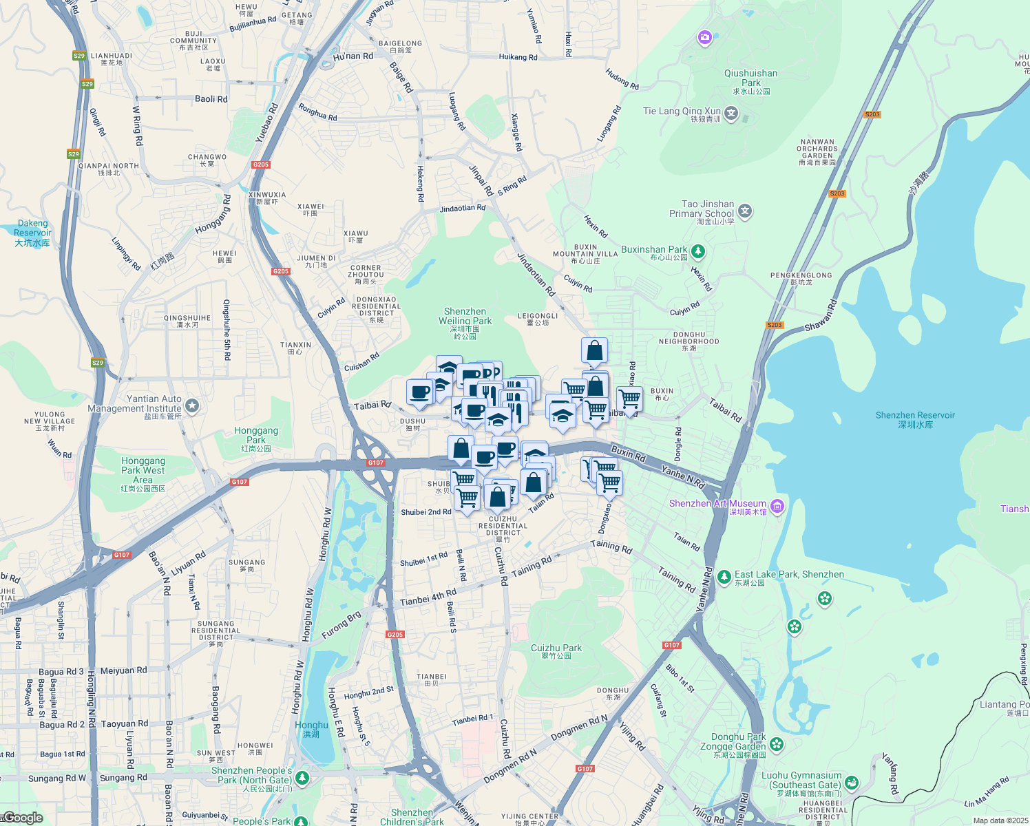 map of restaurants, bars, coffee shops, grocery stores, and more near in Shenzhen