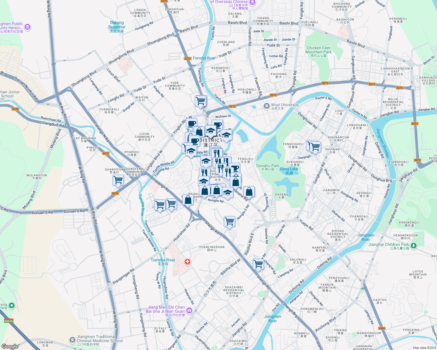 map of restaurants, bars, coffee shops, grocery stores, and more near in Jiangmen