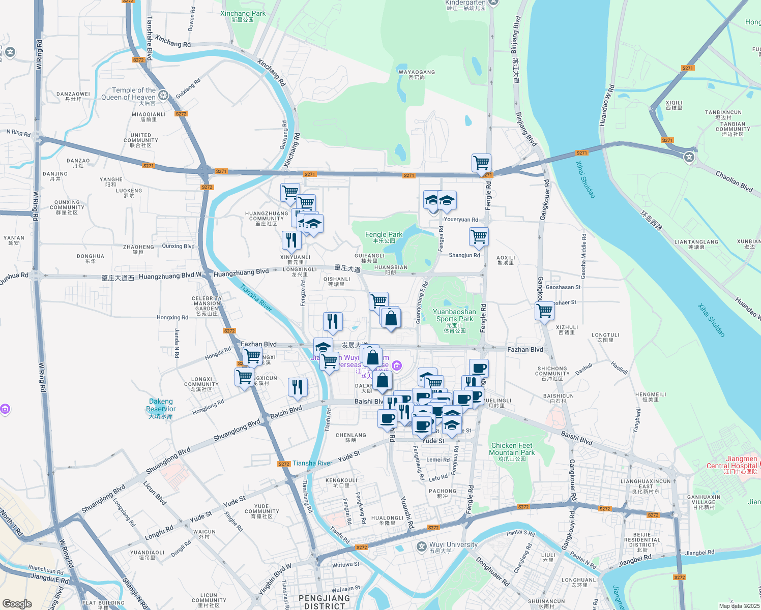 map of restaurants, bars, coffee shops, grocery stores, and more near in Jiangmen