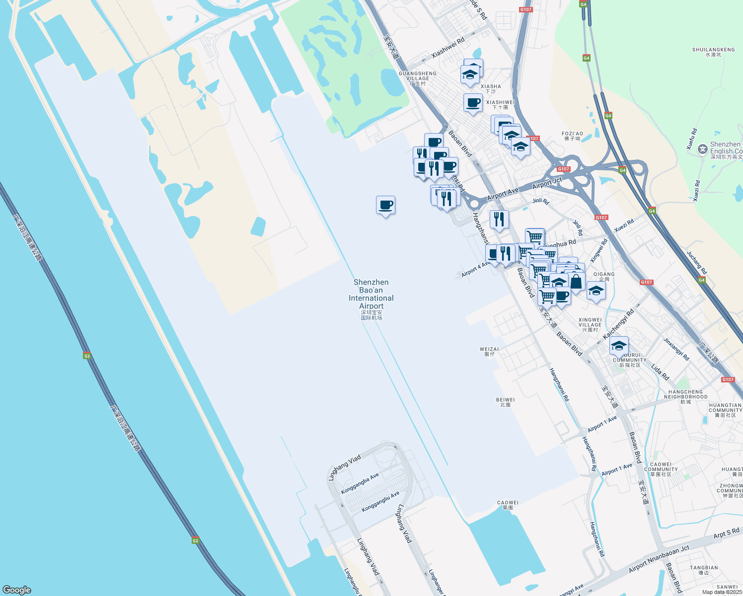 map of restaurants, bars, coffee shops, grocery stores, and more near in Shen Zhen Shi
