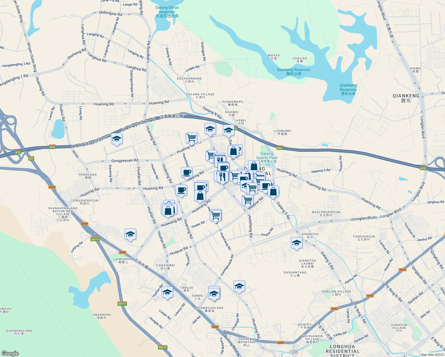 map of restaurants, bars, coffee shops, grocery stores, and more near 79 Hua Sheng Lu in Shen Zhen Shi