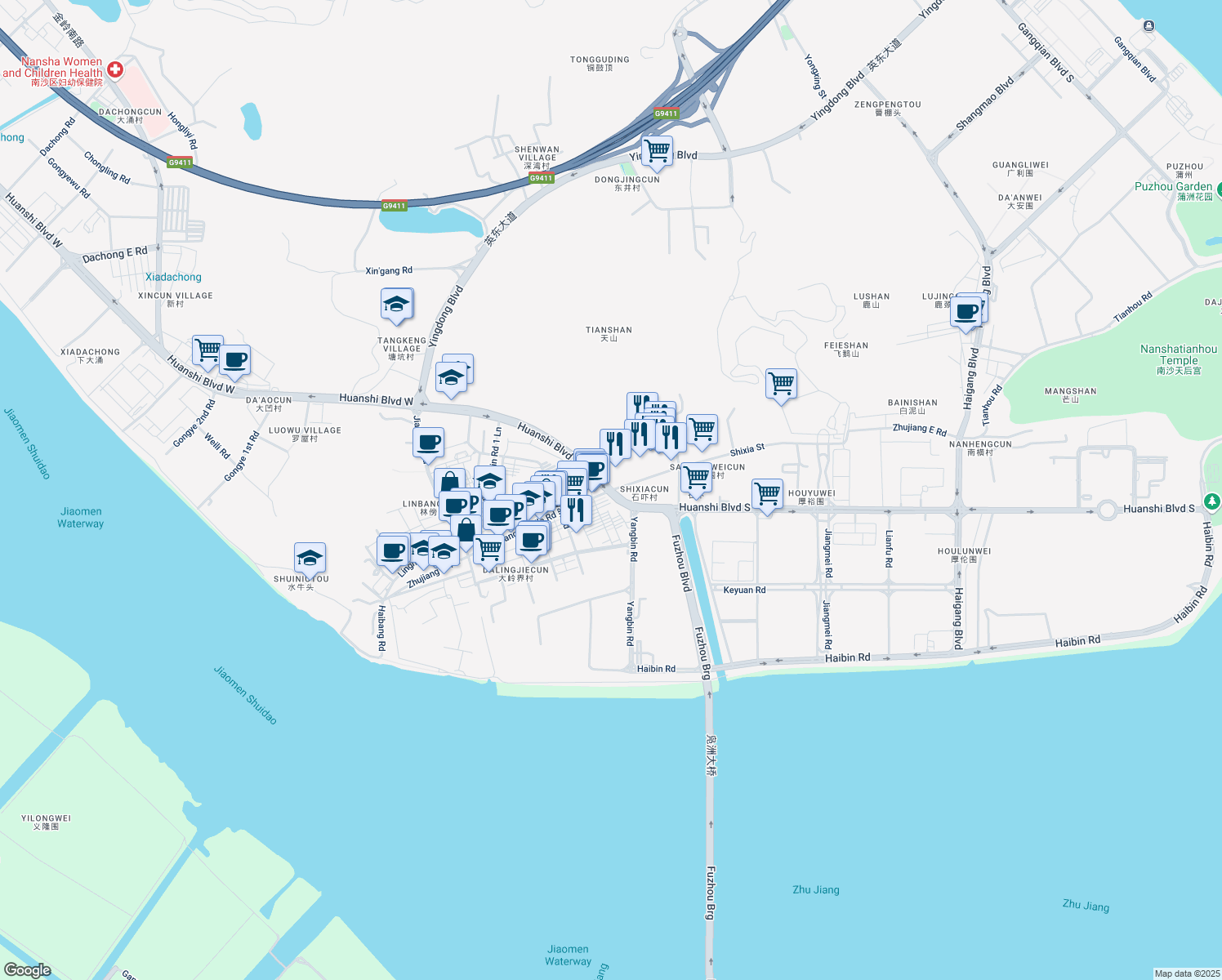 map of restaurants, bars, coffee shops, grocery stores, and more near Zhu Jiang Dong Lu in Guang Zhou Shi