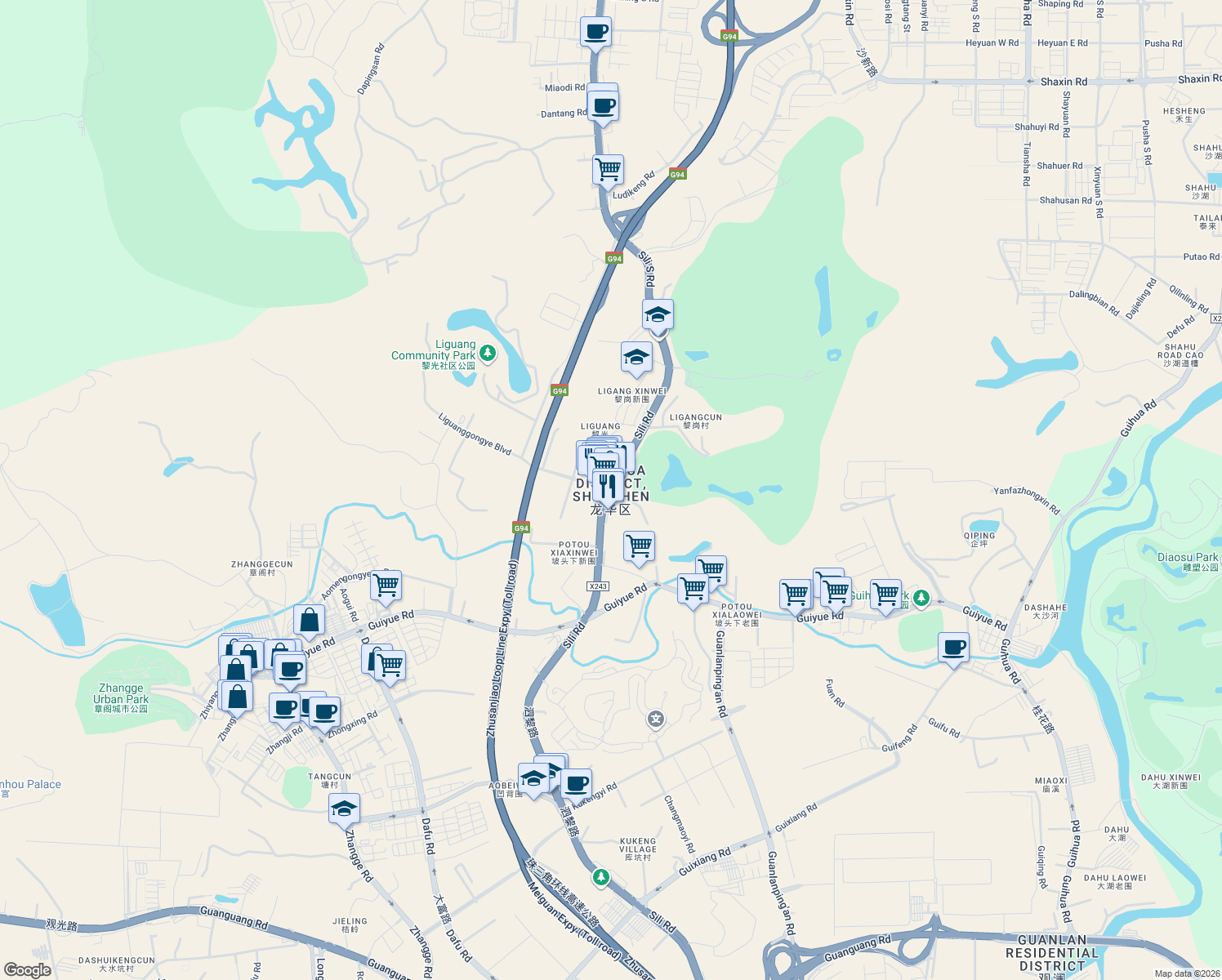 map of restaurants, bars, coffee shops, grocery stores, and more near in Shenzhen