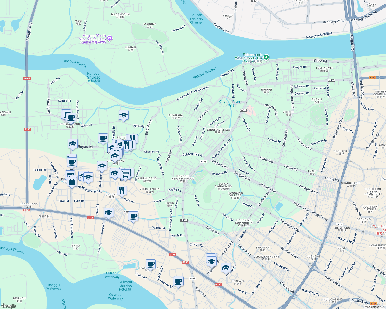 map of restaurants, bars, coffee shops, grocery stores, and more near Gui Zhou Da Dao Xi in Fo Shan Shi