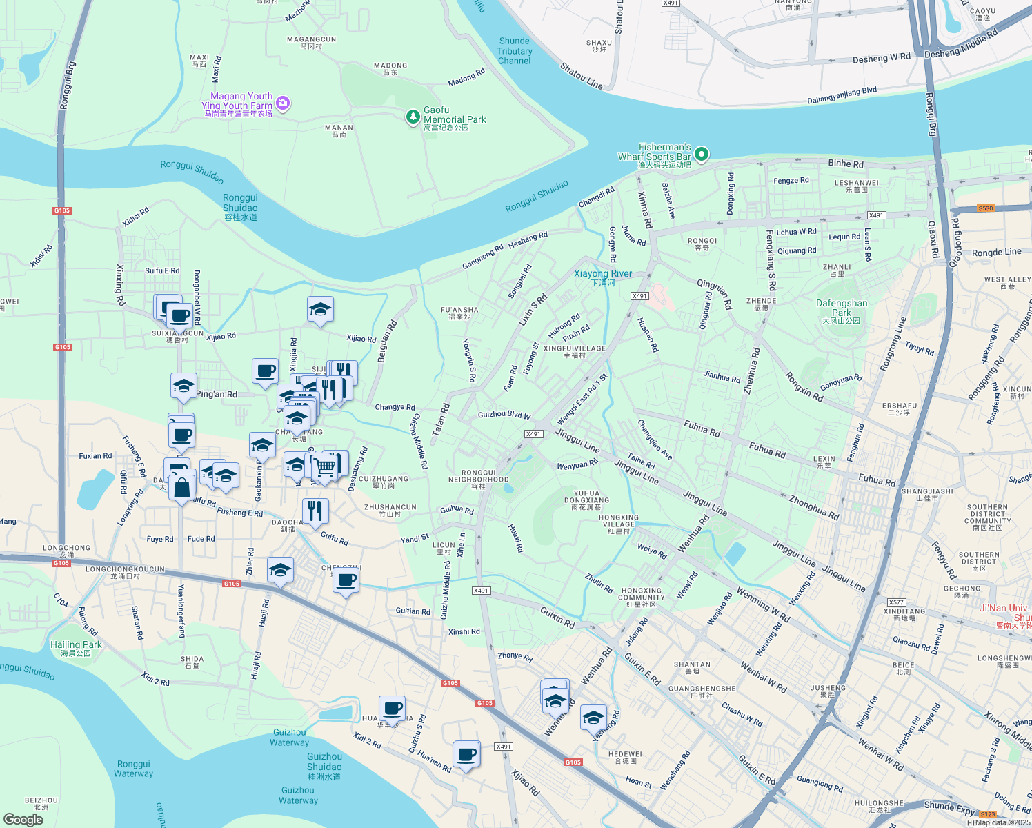 map of restaurants, bars, coffee shops, grocery stores, and more near Gui Zhou Da Dao Xi in Fo Shan Shi