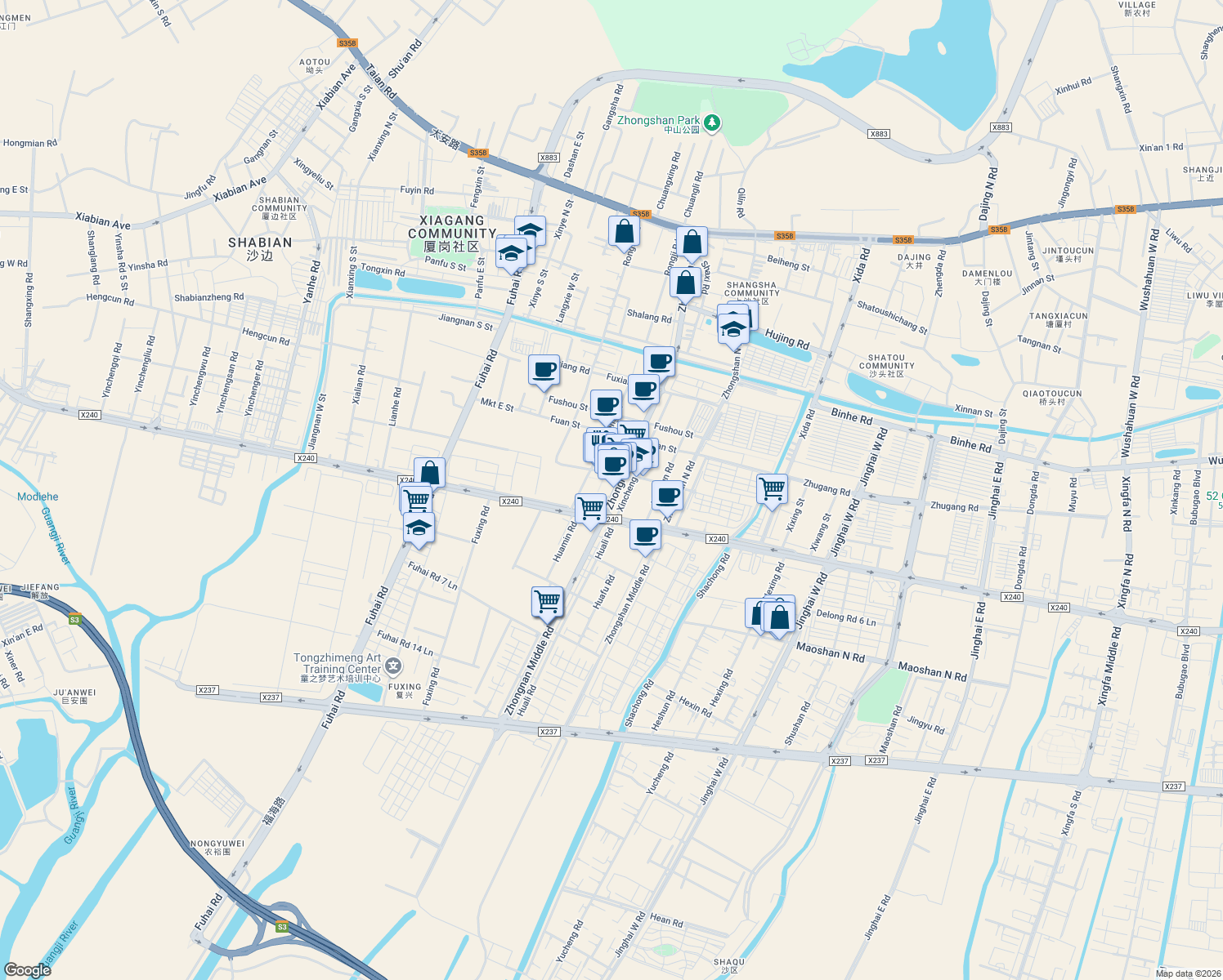 map of restaurants, bars, coffee shops, grocery stores, and more near in Dongguan