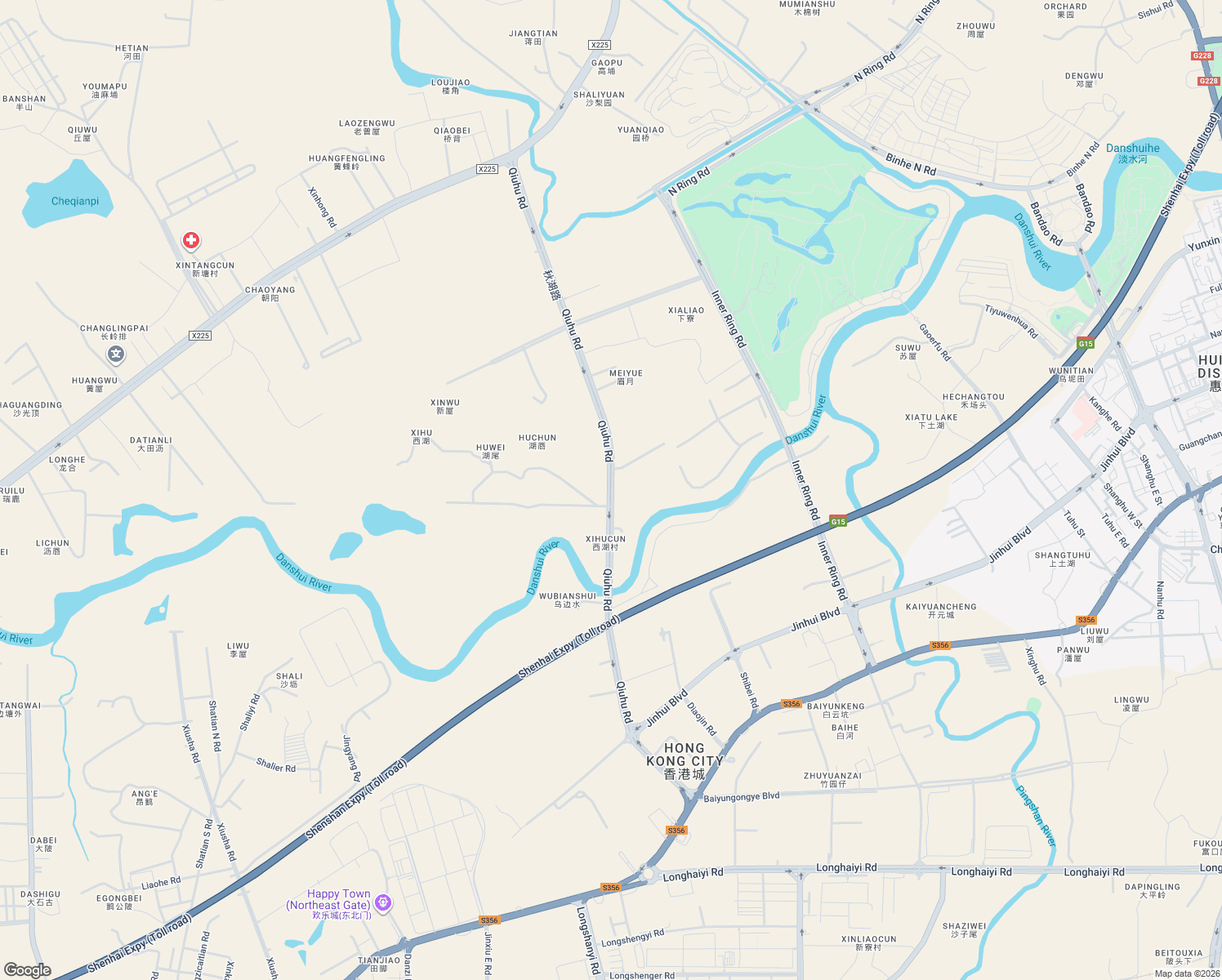map of restaurants, bars, coffee shops, grocery stores, and more near Qiu Hu Lu in Huizhou Shi