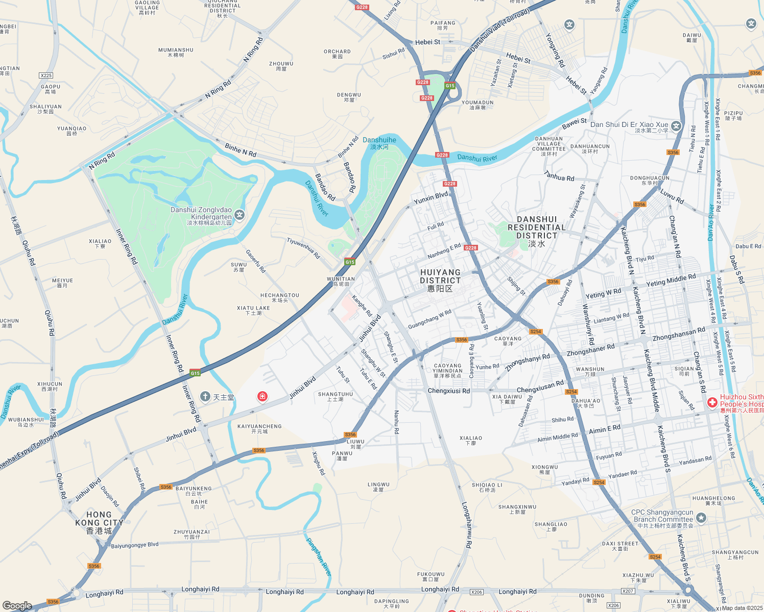 map of restaurants, bars, coffee shops, grocery stores, and more near Jin Hui Da Dao in Hui Zhou Shi