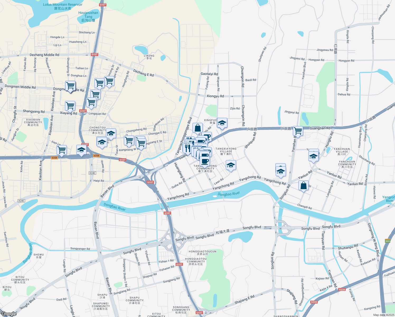 map of restaurants, bars, coffee shops, grocery stores, and more near 71 Zhong Fu Lu in Shen Zhen Shi