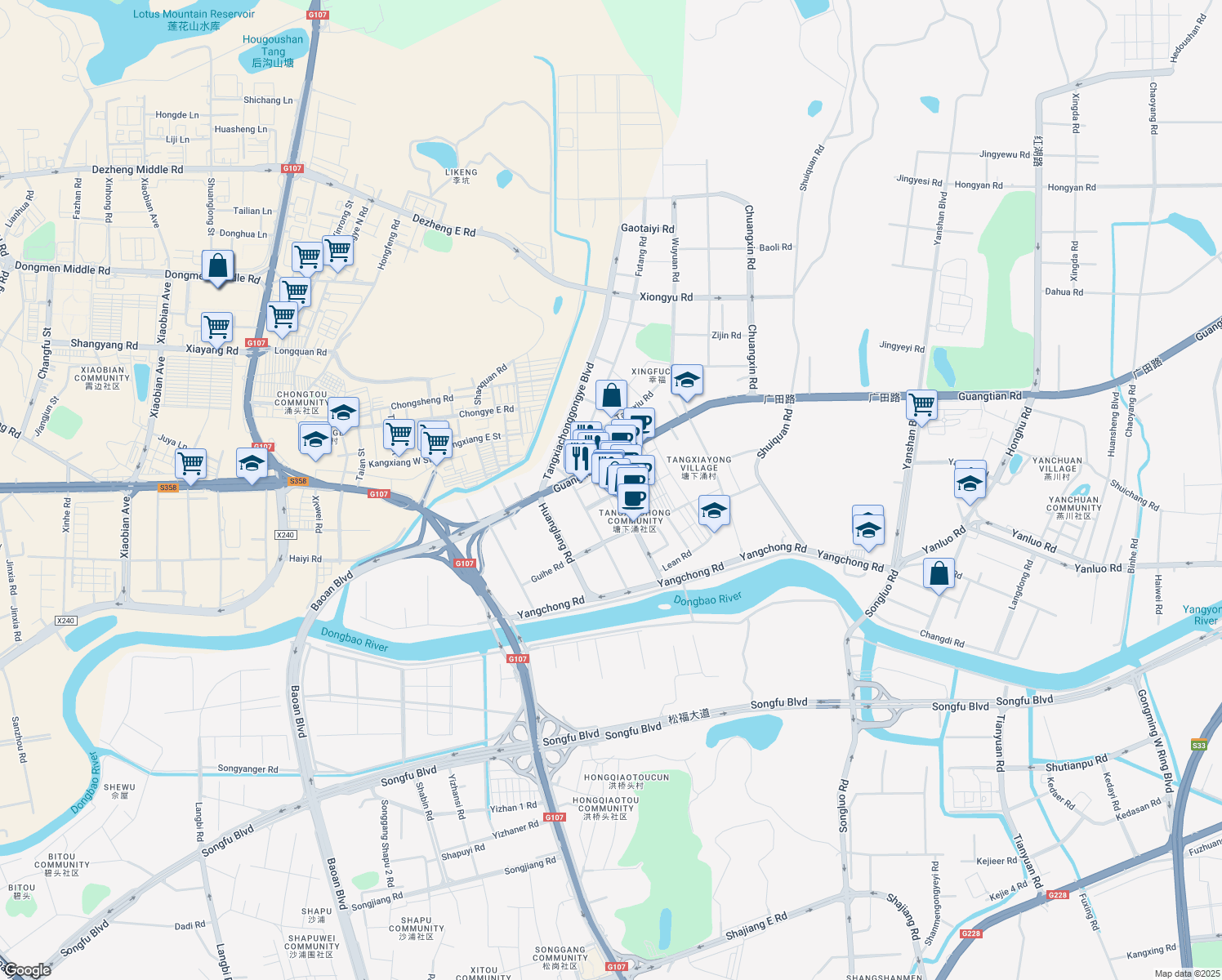 map of restaurants, bars, coffee shops, grocery stores, and more near 71 Zhong Fu Lu in Shen Zhen Shi