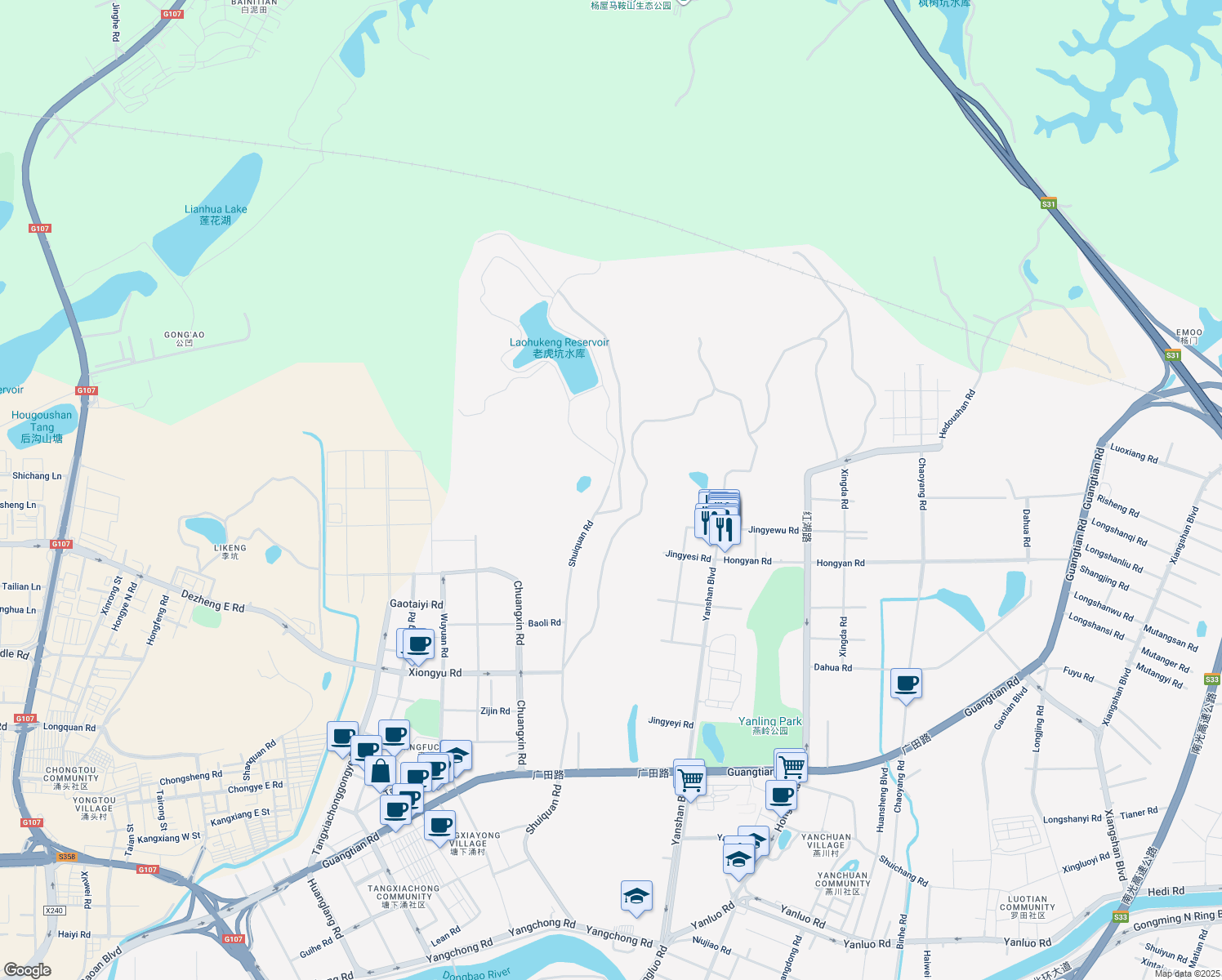 map of restaurants, bars, coffee shops, grocery stores, and more near in Shenzhen