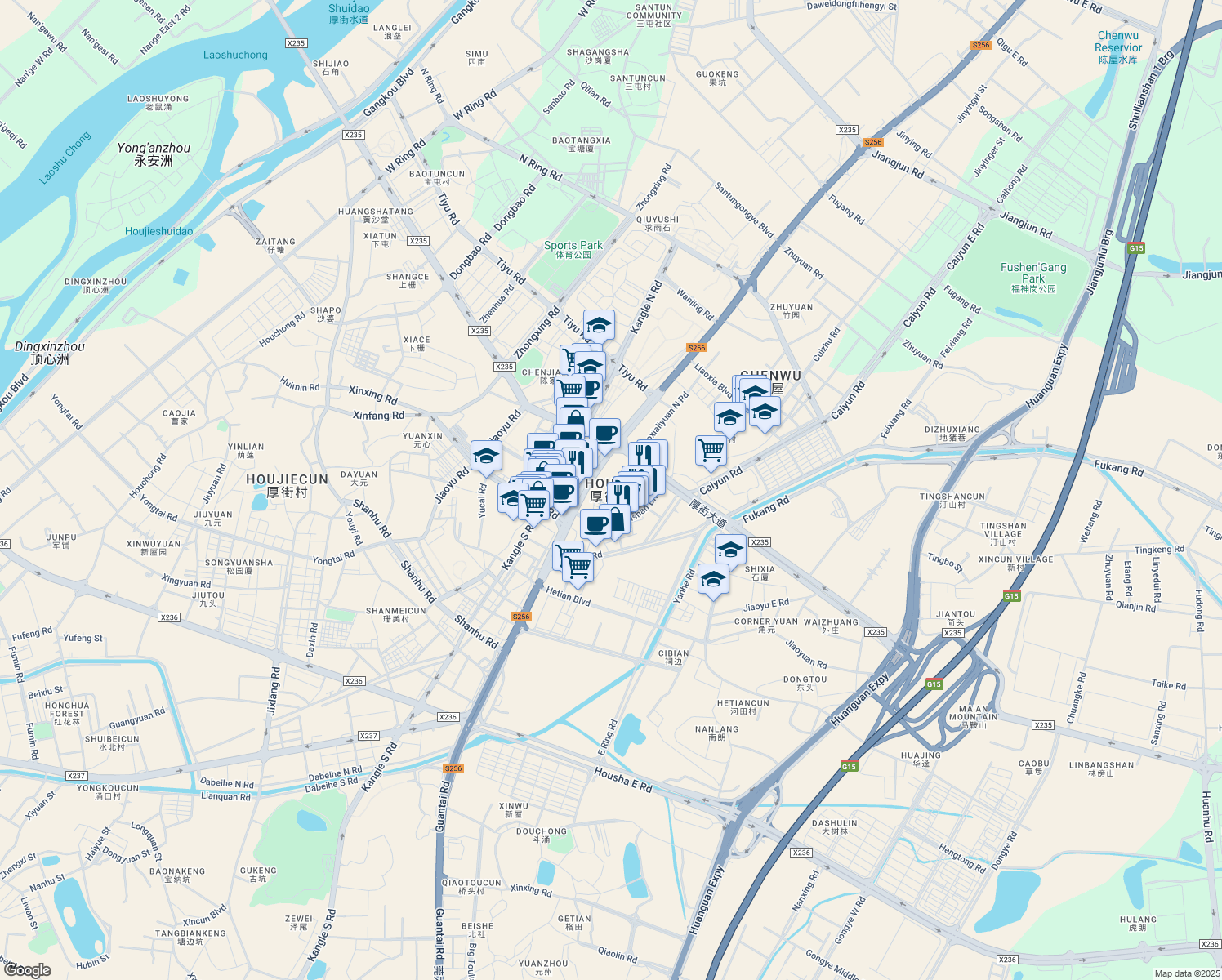 map of restaurants, bars, coffee shops, grocery stores, and more near in Dongguan