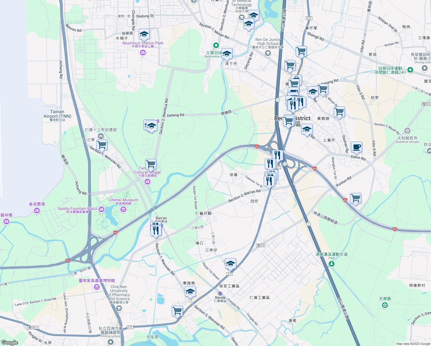 map of restaurants, bars, coffee shops, grocery stores, and more near in Rende District