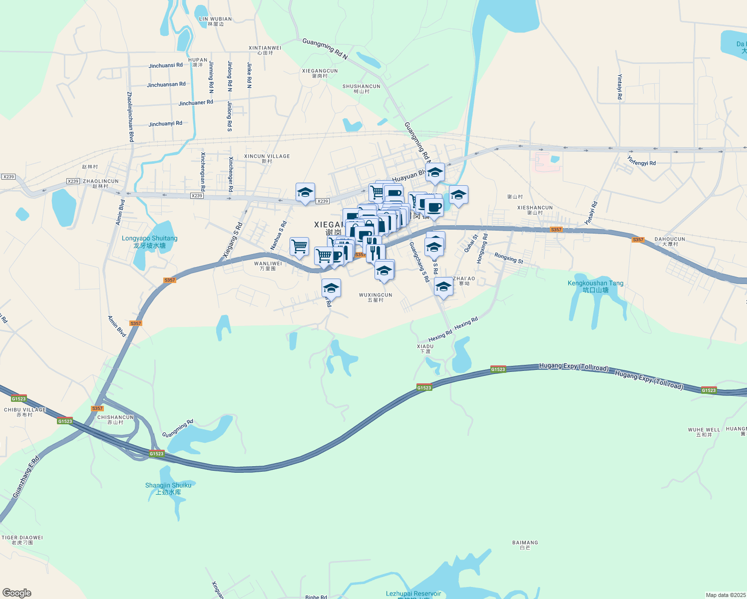 map of restaurants, bars, coffee shops, grocery stores, and more near Xin Xing Lu in Dong Guan Shi