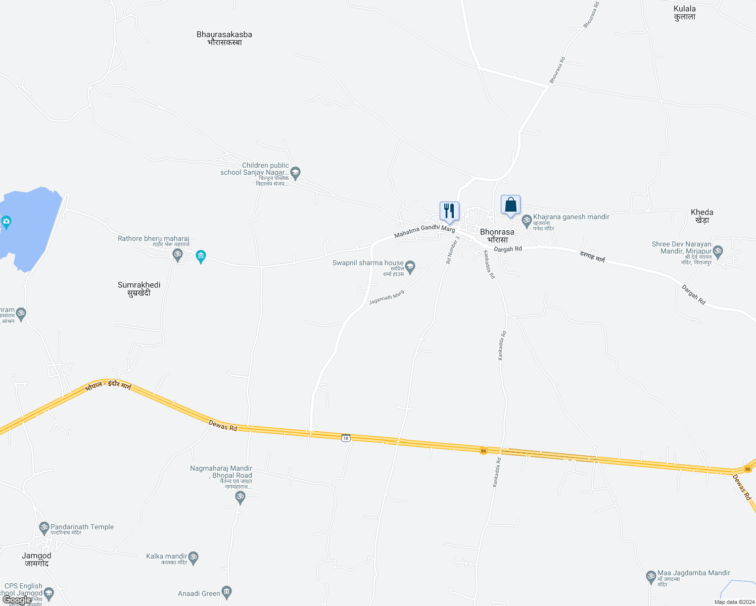 map of restaurants, bars, coffee shops, grocery stores, and more near in Bhonrasa