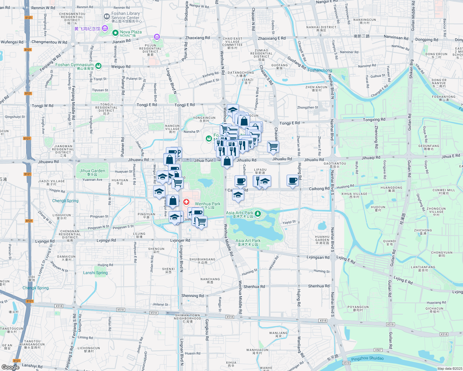 map of restaurants, bars, coffee shops, grocery stores, and more near in Foshan