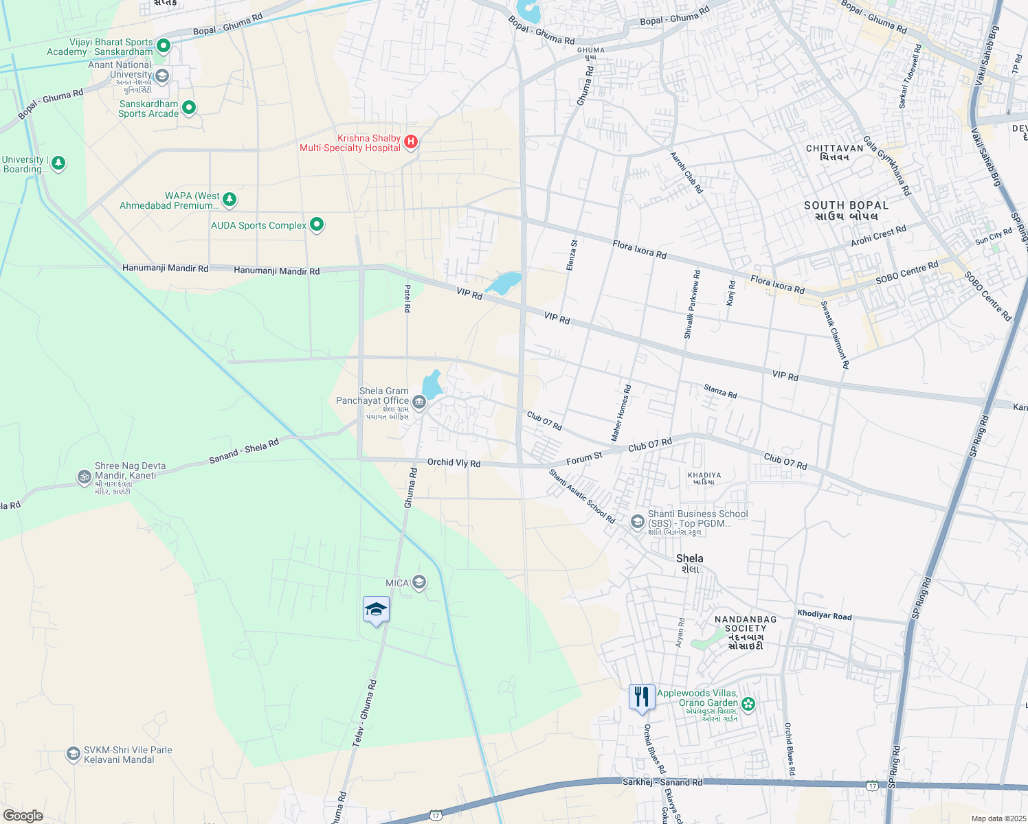 map of restaurants, bars, coffee shops, grocery stores, and more near Club O7 Road in Ahmedabad