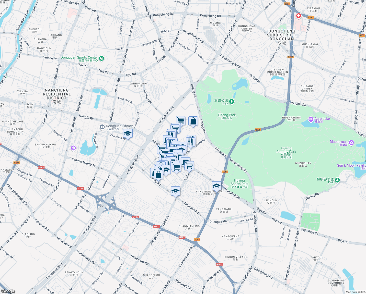 map of restaurants, bars, coffee shops, grocery stores, and more near in Dongguan