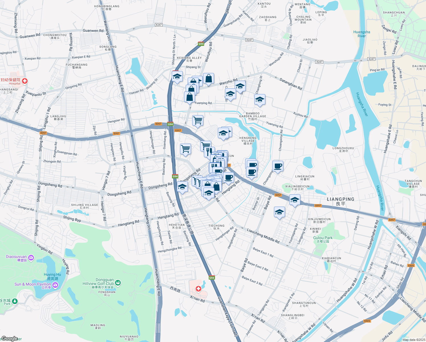 map of restaurants, bars, coffee shops, grocery stores, and more near Fu Yi Jie in Dong Guan Shi