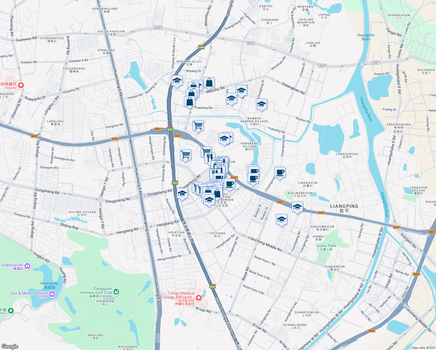 map of restaurants, bars, coffee shops, grocery stores, and more near Fu Yi Jie in Dong Guan Shi