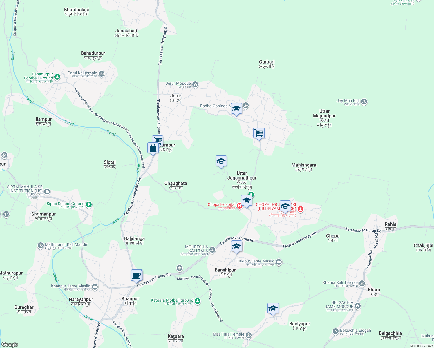 map of restaurants, bars, coffee shops, grocery stores, and more near in Khanpur