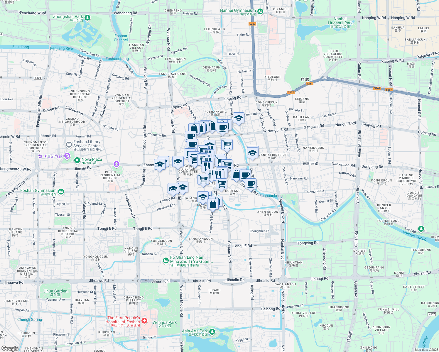 map of restaurants, bars, coffee shops, grocery stores, and more near in Foshan
