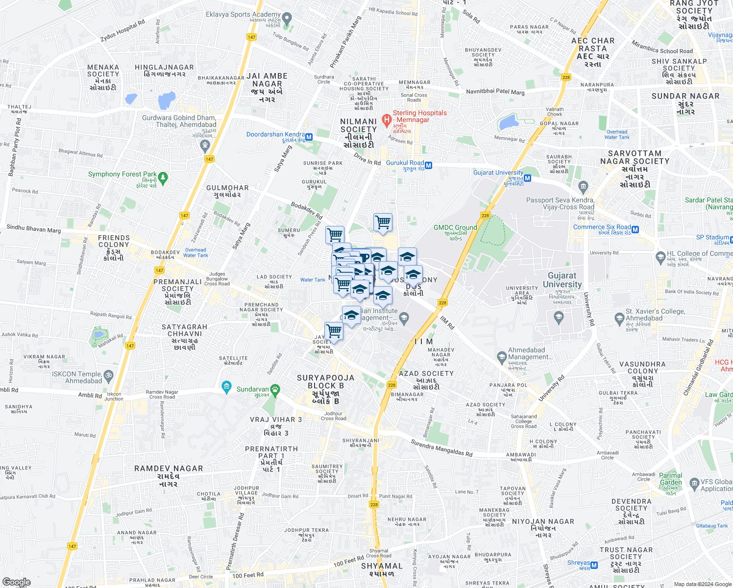 map of restaurants, bars, coffee shops, grocery stores, and more near in Ahmedabad