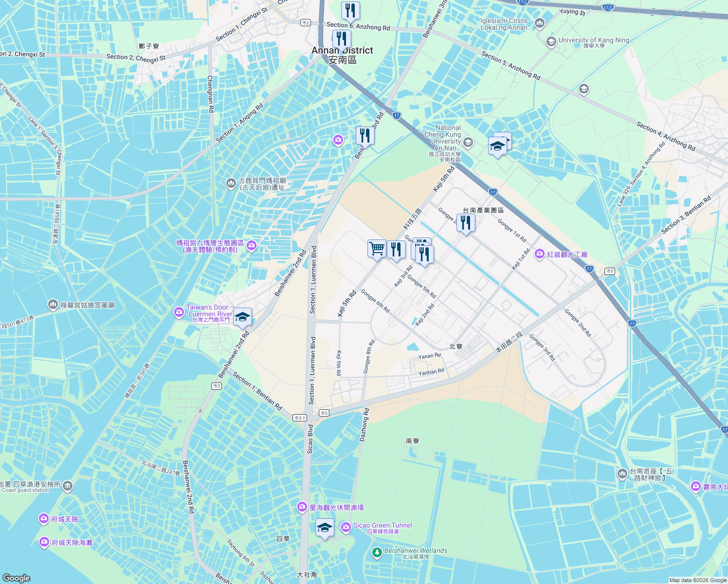 map of restaurants, bars, coffee shops, grocery stores, and more near 29 Gongye 6th Road in Annan District