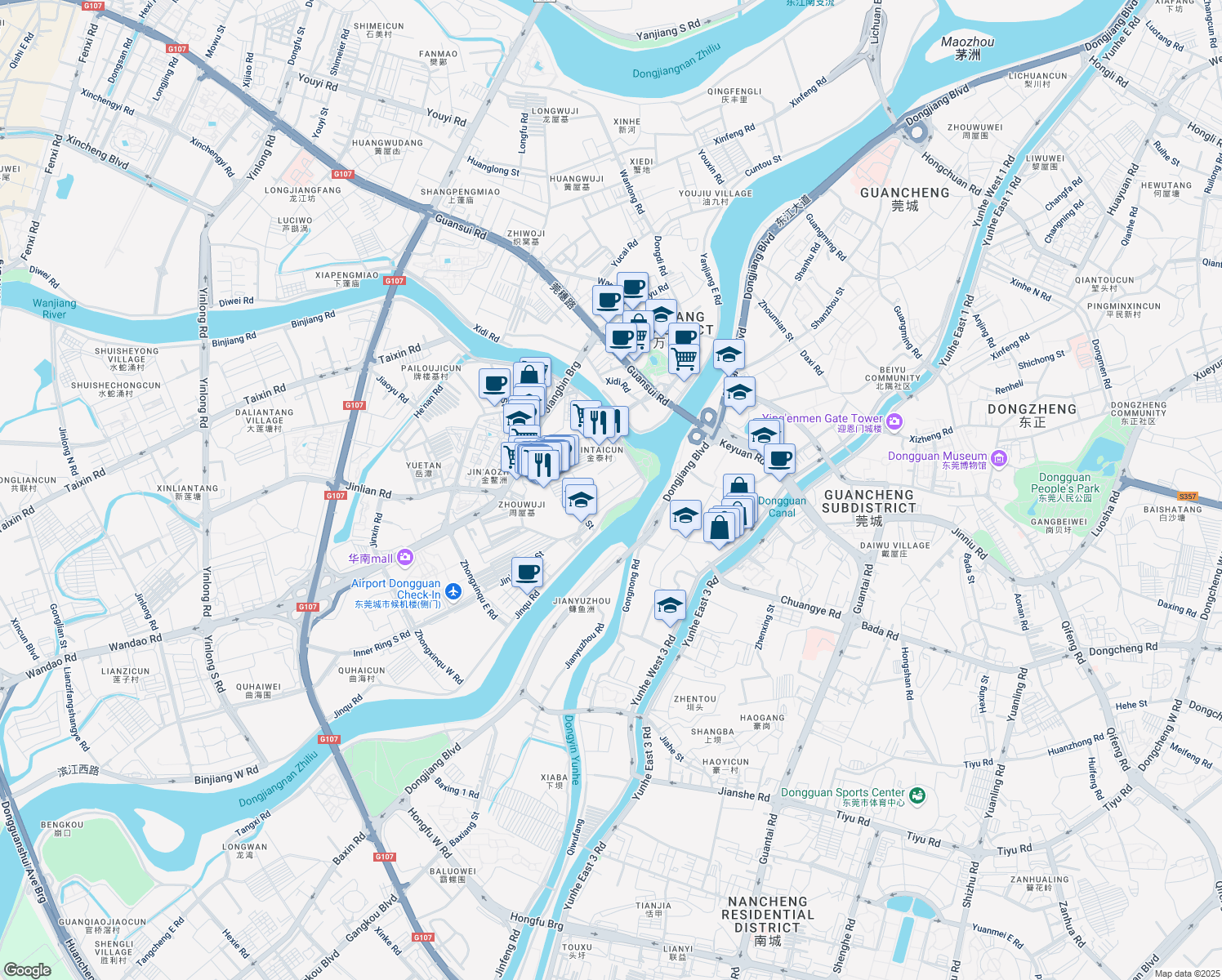 map of restaurants, bars, coffee shops, grocery stores, and more near Jin Tai Ruan He Tang Yi Xiang in Dongguan Shi