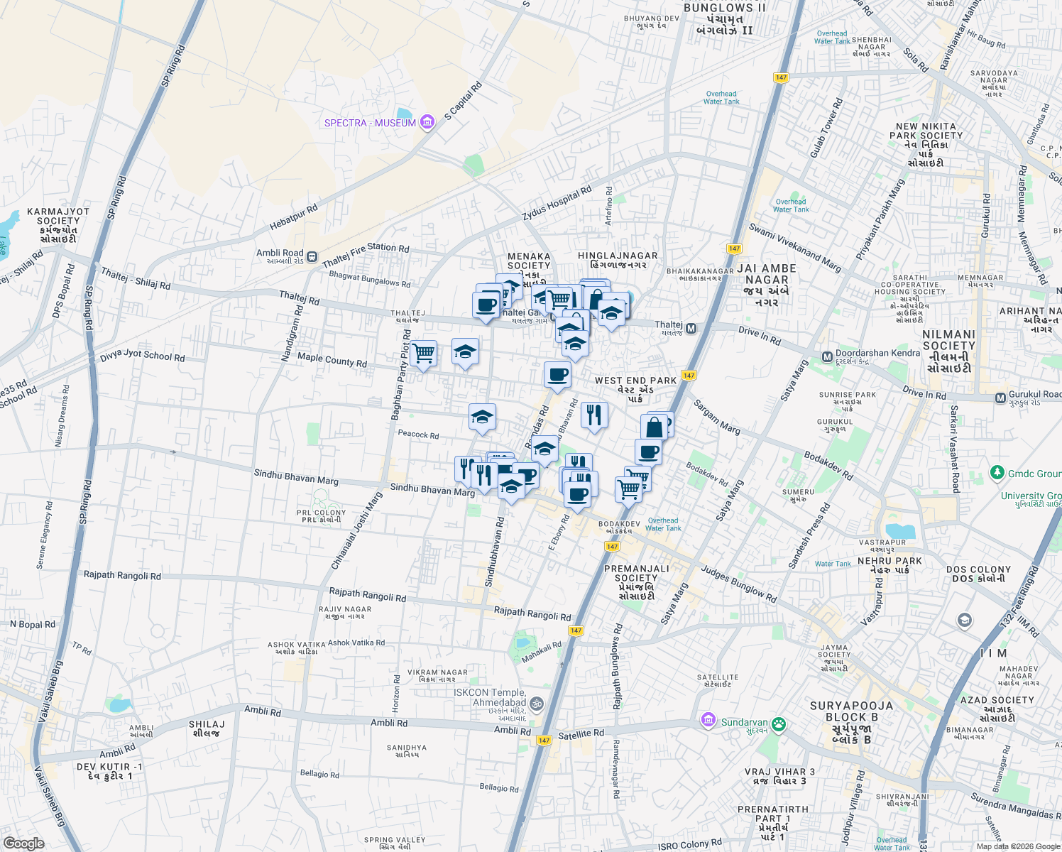 map of restaurants, bars, coffee shops, grocery stores, and more near in Ahmedabad