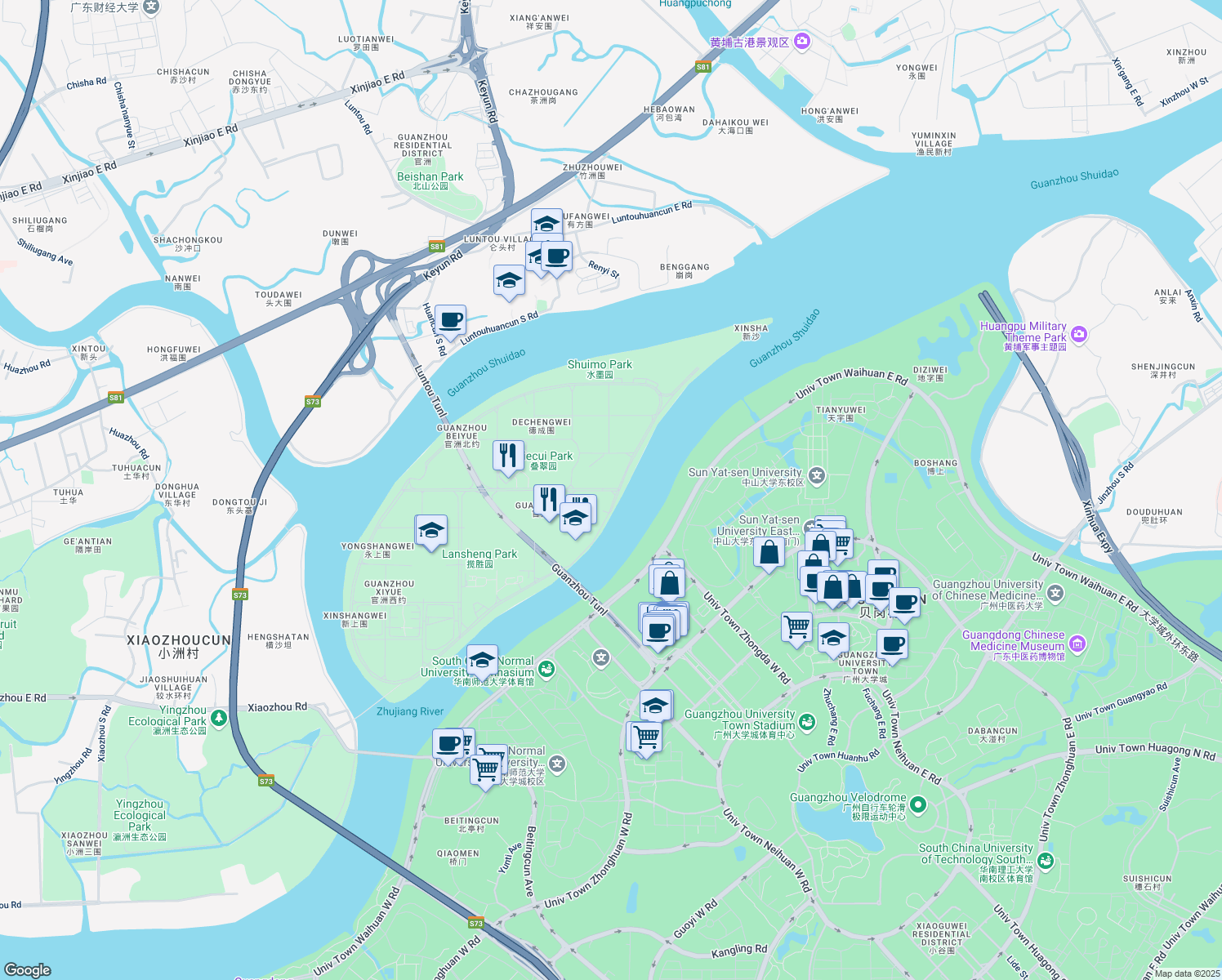 map of restaurants, bars, coffee shops, grocery stores, and more near in Guang Zhou Shi