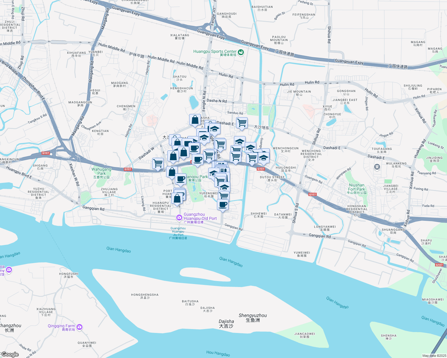map of restaurants, bars, coffee shops, grocery stores, and more near Feng Le Nan Lu in Guang Zhou Shi