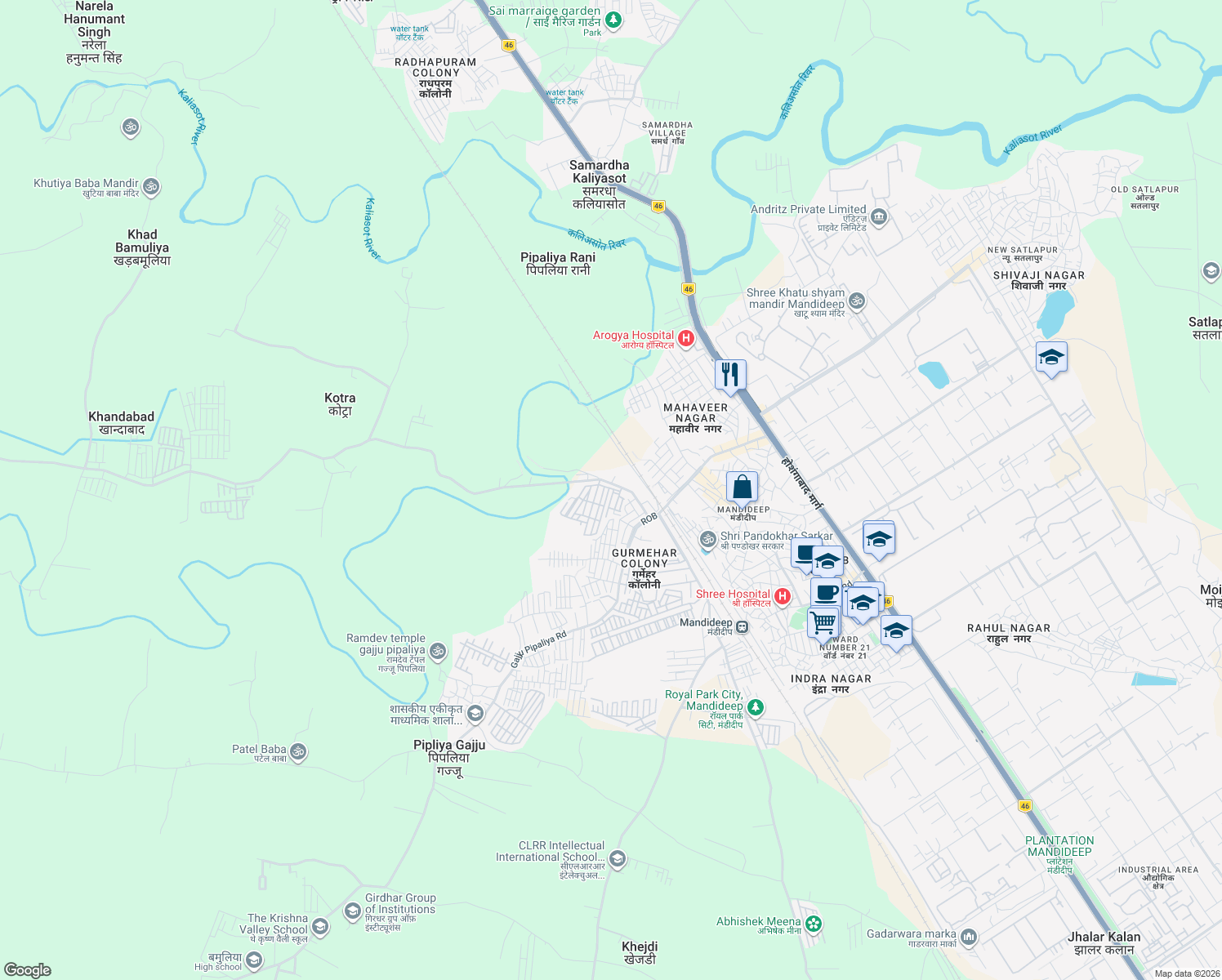 map of restaurants, bars, coffee shops, grocery stores, and more near in Bhopal