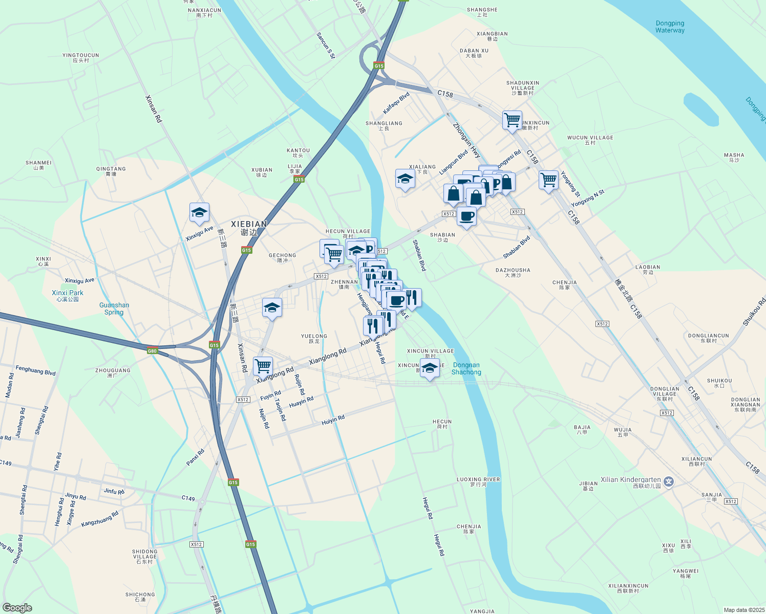 map of restaurants, bars, coffee shops, grocery stores, and more near Heng Jiang Hai Bin Lu in Fo Shan Shi